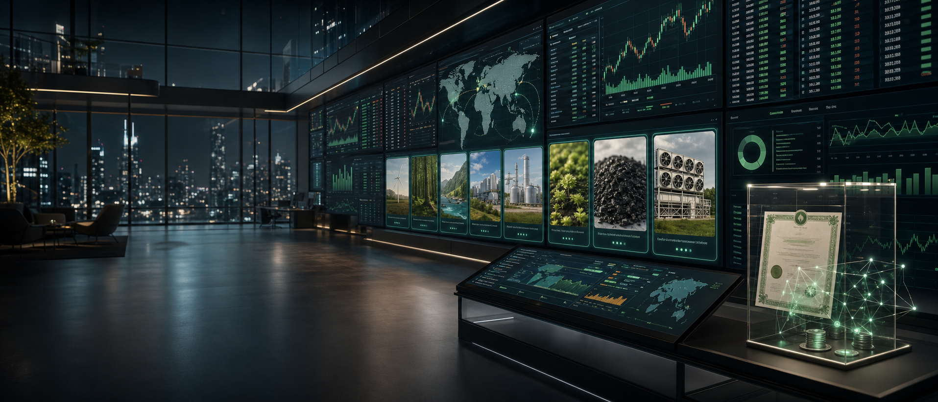 Carbon marketplace interface concept with renewable energy and climate assets